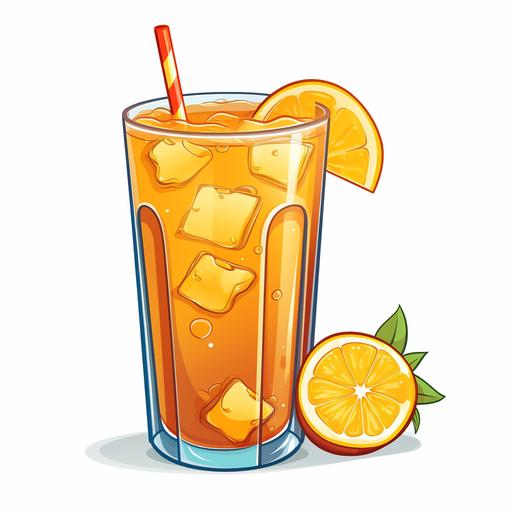 Glass of orange juice, cartoon, 2D game style, white background