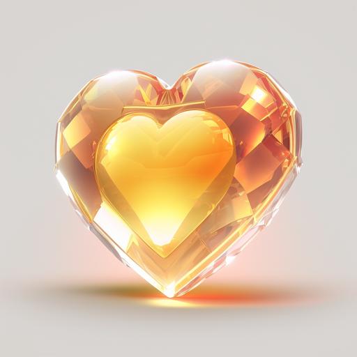 Glowing heart shaped gemstone, cartoon style, white background