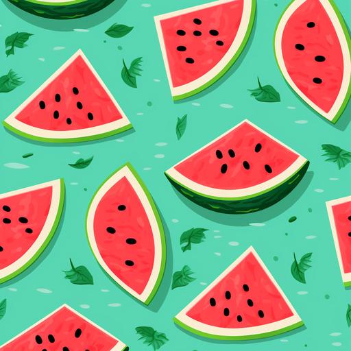 repeating pattern watermelon hawaiian style, colorful, simplistic 2D design, cartoon, no detail, watermelon illustrations, high resolution.