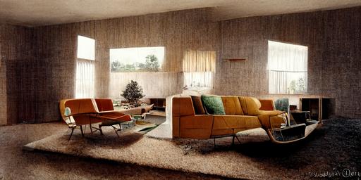 vacant suburban living room 1966 detailed photographic render --w 512