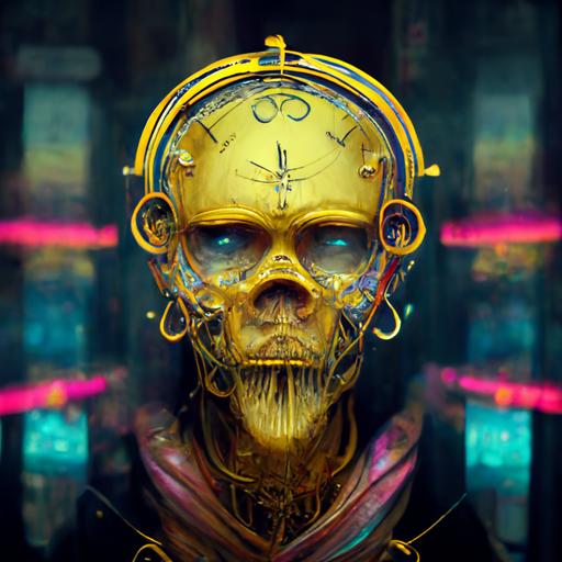 God of time and order, trancending time and space, ornate, datailed, epic, hyper realistic, detailed, Golden details, neonpunk wires --uplight