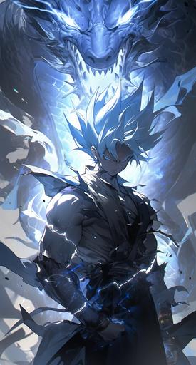 Goku with ultra instinct, around him is light blue energy mixed with white color, around him are lightning bolts, wallpaper, poster, in the style of kim jung gi, dark fantasy, luminous shadows, dramatic light, highly detailed, packed with hidden details, hyper realistic, colorful realism, realistic attention to detail, highly detailed, uhd image, colorful realism, UHD , 8K, luminous shadows --ar 69:128 --s 750 --niji 5