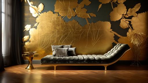 Gold leaf pattern wallpaper --ar 16:9