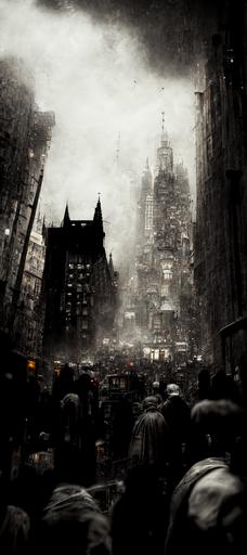 Gotham city, photorealistic, 8k, grunge, gothic, crowded, big city, fine detail, —ar 18:39