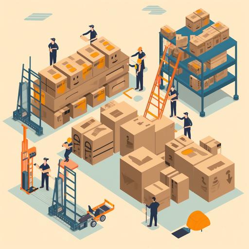 Graphic 1 - Order Placement: This graphic should illustrate an Amazon seller placing an order from a distributor. This can be shown as a computer with an online order screen. Graphic 2 - Preparation at Prep Center: Show the Fast Prep Center UK logo and workers receiving, preparing, and packaging products. This can be shown as a warehouse with people working on packages. Graphic 3 - Delivery to Amazon Warehouse: This graphic should show a delivery truck going from the prep center to the Amazon warehouse, signifying the transportation process. Graphic 4 - Product Sales: This should illustrate products listed on the Amazon platform and sales happening. You could show product images with price tags and a shopping cart. Graphic 5 - Reinvestment: Lastly, this graphic should depict the profits from the sales being reinvested into ordering more products, signifying the repetition of the money cycle. This could be shown as a cycle arrow or a chart showing the process repeating.