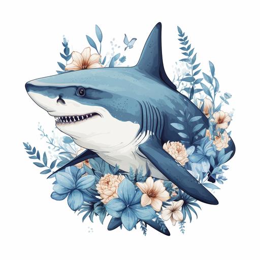 Great White Shark Clipart Shark Spring Flowers PNG Shark PNG Graphic Sea Ocean Animals Design Illustration Prin