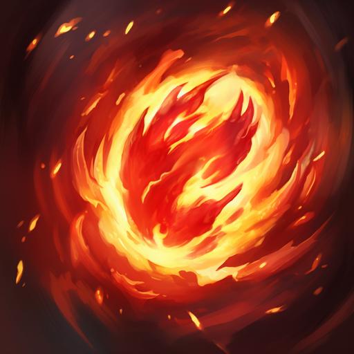 Great fire ball hitting target, fire ball coming from the sky, red main color, hearthstone art style, simple