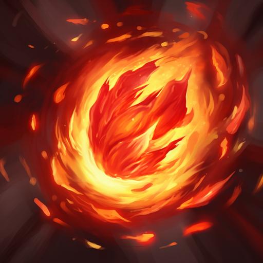 Great fire ball hitting target, fire ball coming from the sky, red main color, hearthstone art style, simple
