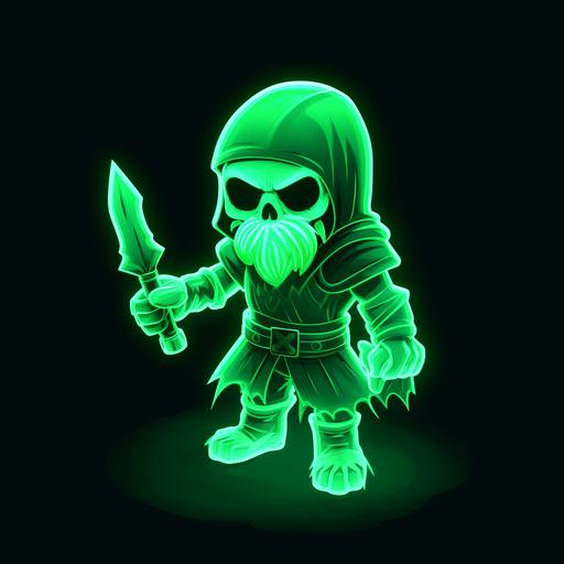 Green glowing translucent ghost Viking, skeletal ancient Viking ghost, hold an axe, cartoon-style deformation, 2d isometric view, quater_view, Quarter View, 2d animation sytle, cartoon style, casual design, super deformed, simplify, 12k, line, q=0.8