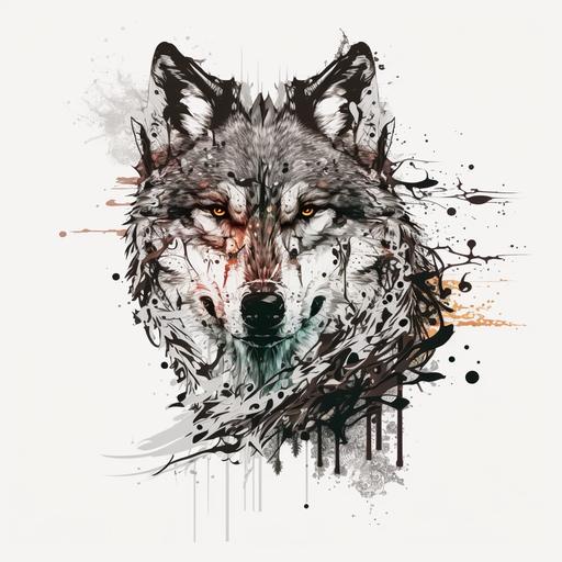Very detailed vector art for wolf shirt print with white background 8k
