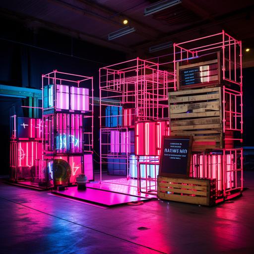 Immersive photobooth with neons, oil drums and milk crates