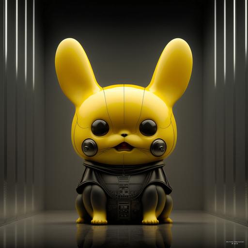 H.R. Giger portriat, cute minimalistic creepy Pikachu art toy character, high end, character design --v 4