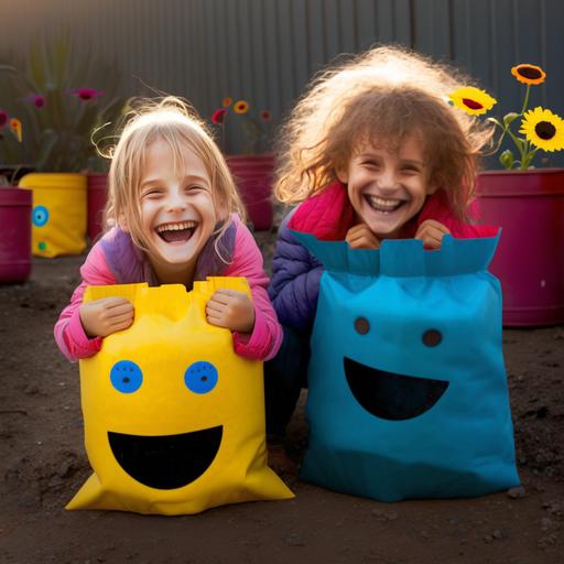 HDPE grow bags with kids smiling