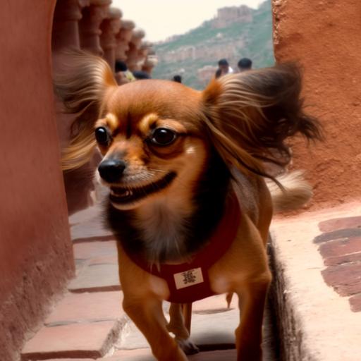 Hairy Brown Chihuahua lost inside the tunnels beneath The Great Wall of China