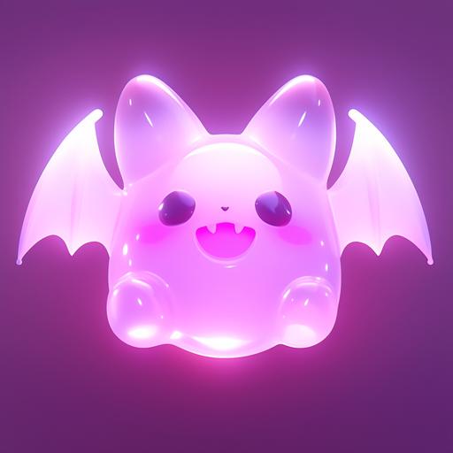 Halloween creature 3D icon, transparent cute bat，3D rendering, frosted gradient translucent melt,purple gradient, background, full model isometric view，--ar 3:2 --niji 5