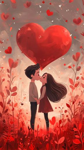 Happy Valentines Day banner with 3d red heart Celebration vector background Love couple ,anime style --ar 9:16 --s 250 --v 6.0
