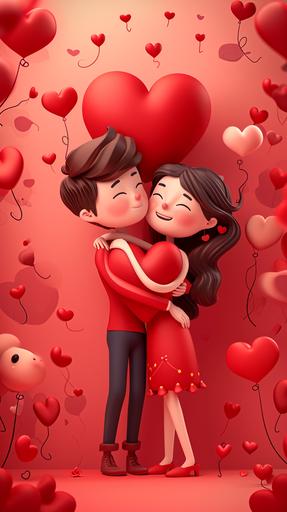 Happy Valentines Day banner with 3d red heart Celebration vector background Love couple ,anime style --ar 9:16 --s 250 --v 6.0