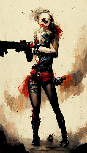 Harley Quinn with a gun. --ar 9:16