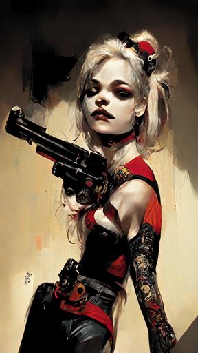 Harley Quinn with a gun. --ar 9:16