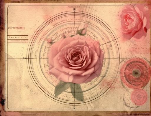 Heliocentric, Pink Vintage Rose Themed Book Cover, very grungy edges, high quality, in the style of Edith Holden --ar 22:17 --v 5.1