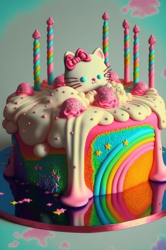 Hello kitty birthday cake  , Sanrio 8 bit birthday cake, --q 2 --v 4 --ar 2:3