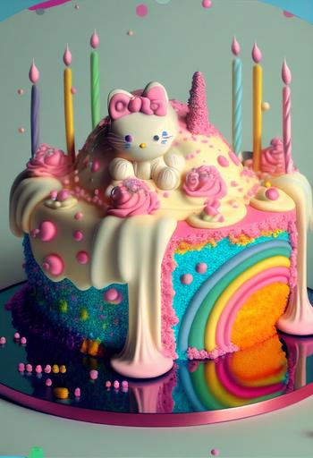 Hello kitty birthday cake  , Sanrio 8 bit birthday cake, --q 2 --v 4 --ar 2:3