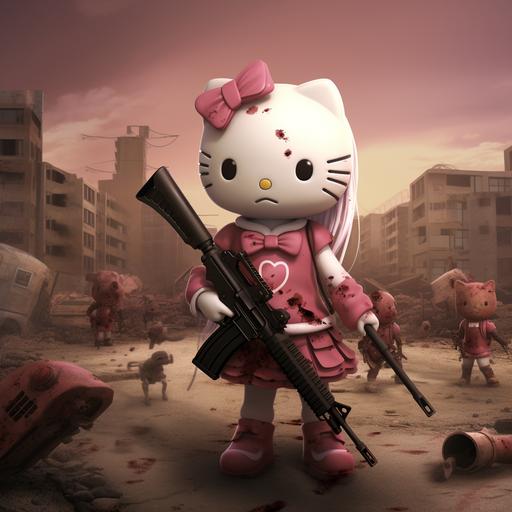 Hello kitty cutely surviving the zombie apocalypse