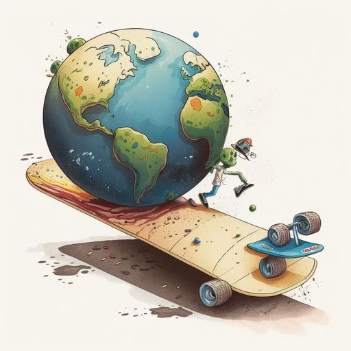 Help me draw a skateboarding earth, children's drawings