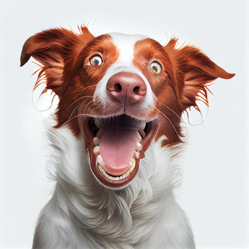 High resolution Photo of happy drunk dog, on white background, studio lighting, taken with 24 mm F11 super detailed various camera views, hyper realistic definition, 8k, --upbeta --v 4 --upbeta --v 3