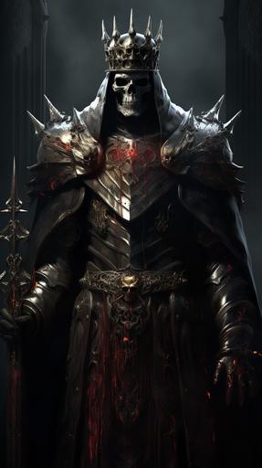 High wizard of necromancy, villian, dark iron crown, evil dagger, part undead --ar 9:16