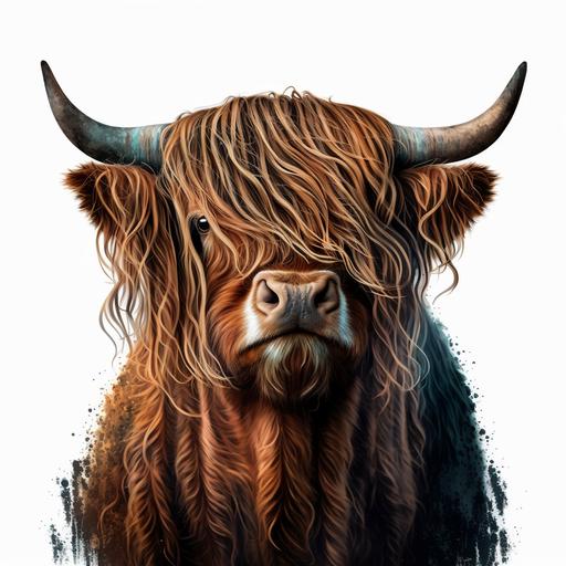 Highland cow has brown hair with long locks logo