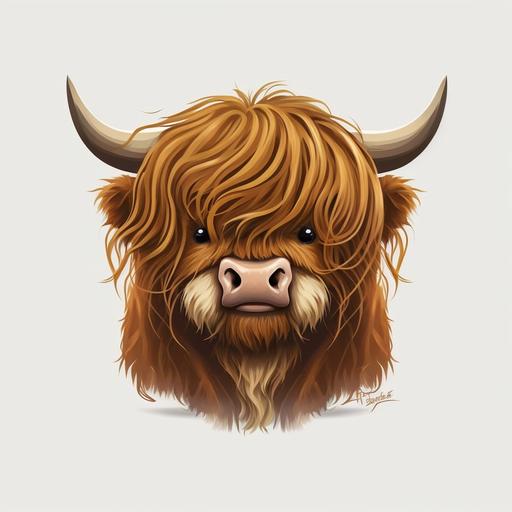 Highland longhaired Cow cartoon face logo white background --q 2