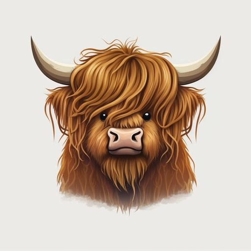 Highland longhaired Cow cartoon face logo white background --q 2
