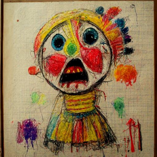 Carnival, terror, child's drawing, crayon, with imperfections