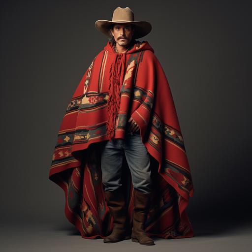 Hombre vestido de Huaso chileno, traje tipico de Chile, con poncho , sombrero de paja, botas con espuelas y polainas en las piernas