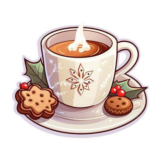 Hot Cocoa and Cookies, Christmas Sticker, Festive, Pastel, Disney Pixar, Contour, Vector, White Background, Detailed