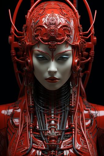 Hot beauty girl face frontal symmetrical portrait Dynamic portrait, porcelain, Futuristic black metal warrior monk, Asian male, shaved head, red war paint handprint on face, red glossy cyberpunk mech armor, red plastic, vanta black, futuristic eastern temple in background, photography by Annie Leibovitz --ar 2:3 --upbeta --q 2 --s 750 --v 5.2