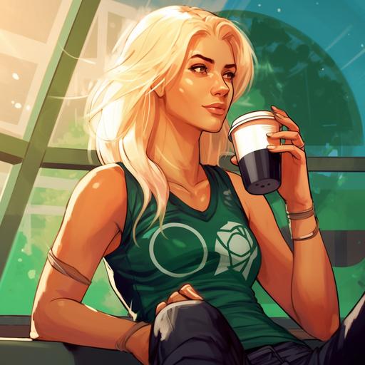 Hot soccer mom drinking Starbucks