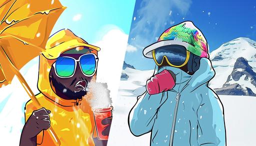 Hot vs Cold meme. The team summer vs team winter. --ar 7:4 --stylize 10 --v 6.0 --style raw