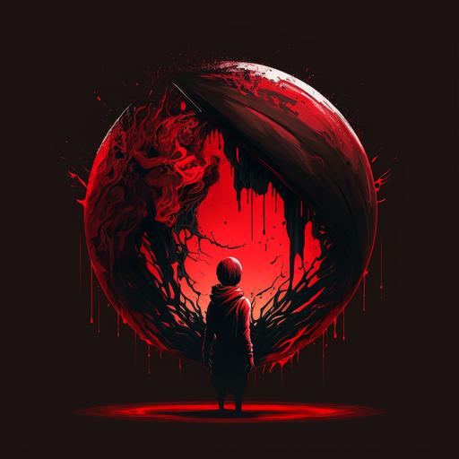 Human trapped in void orb, red, scary profile picture art