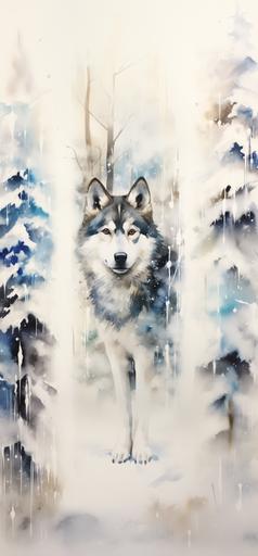 Husky Dog in the Snow, Majestic, Watercolour Painting, Husky in Winter Wonderland, Snowy Adventure, Splatter Effect, --ar 15:32