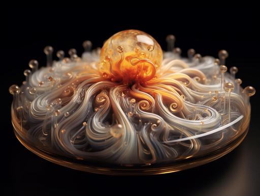 Hyper-realistic capture of an incandescent paperclip of fire::5 entrapped within an intricate art glass paperweight::4 situated next to an ornate demitasse brimming with steaming espresso::4 on a mahogany coffee table --ar 4:3 --chaos 20 --stylize 800 --stop 100