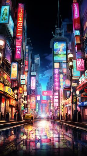 Hyperrealistic cinema photography of a modern Asian city at night, highlighting bustling streets, neon lights, and a mix of traditional and contemporary architecture --ar 9:16