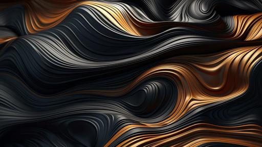 a futuristic black black and brown abstract design wallpaper 1920x1280, in the style of layered organic forms, wood sculptor, naturalistic ocean waves, made of liquid metal, curvilinear, contrasting shadows, colorful woodcarvings ,wallpaper realistic texture --ar 143:80 --q 2