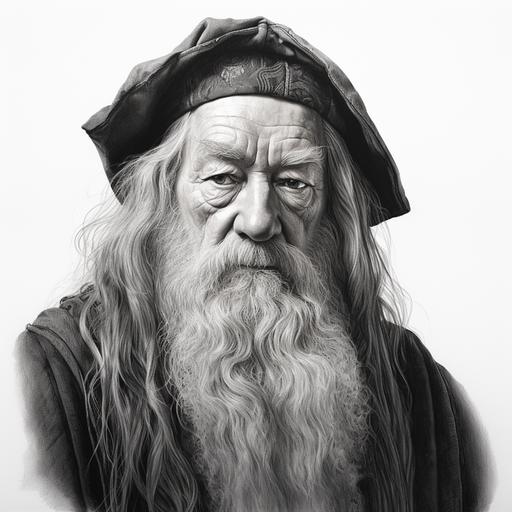 I want an educational drawing of Professor Albus Dumbledore, by actor Michael Gambon. I want a realistic image treating Harry Potter with back pain with chiropractic.