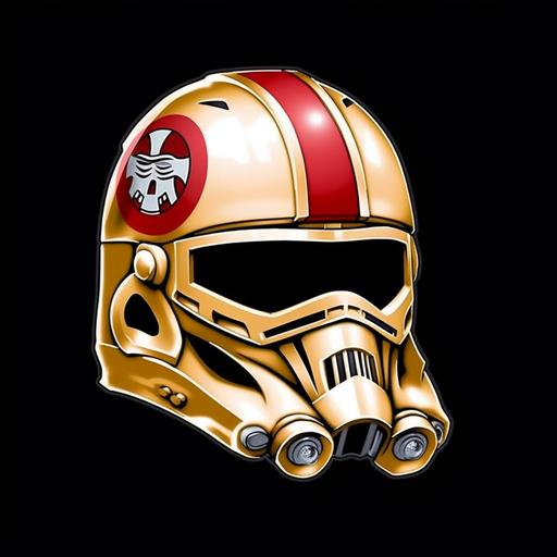 I would like an image that features the San Francisco 49ers football team in a Star Wars-inspired backdrop. Specifically, I'd like the backdrop to resemble a scene from 'The Empire Strikes Back.' Please incorporate the team's colors (red and gold) and logo into the image, and use the team name in the Star Wars-style font. The image should be titled 'The 49ers Strikes Back.' Please do not include the words 'Star Wars