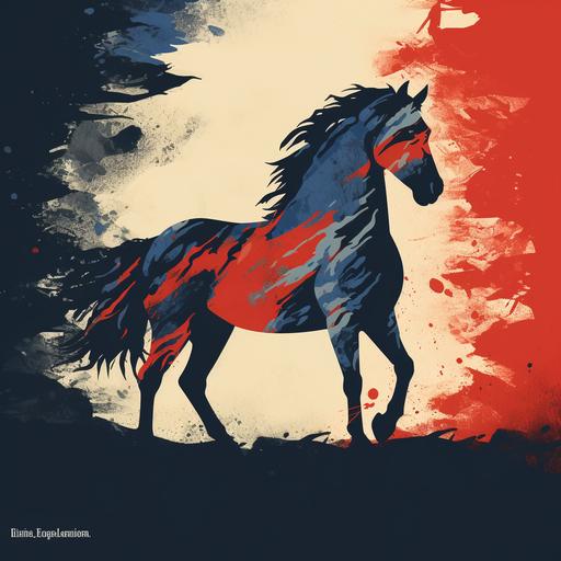 Icelandic horse trolling, black silhouette, Iceland flag, Iceland national colors, t shirt print --s 250