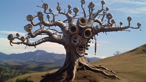 Iconic talking wrench tree from The Wizard of Planet Vulcan, anachronistic crossover --ar 16:9
