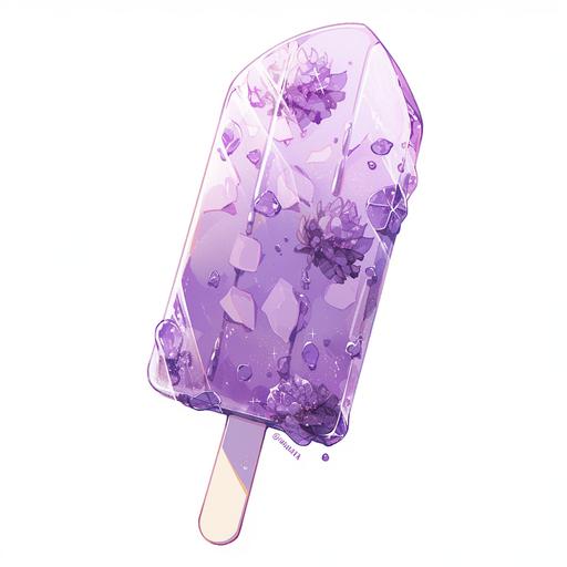 Illustration of a beautiful purple lavender popsicle. On a white background where the background will be removed to repurpose as a clipart, rich details, refined illustrations --niji 5 --style original