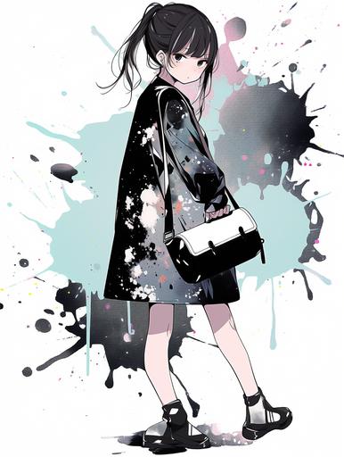 I'm in a bad mood, splattered ink, thick black lines, graffiti girl --style cute --ar 3:4 --q 2 --s 50 --niji 5